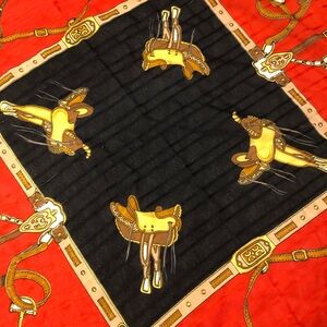 Gina Ruccini Equestrian Saddle Print Scarf Red Black Large Square